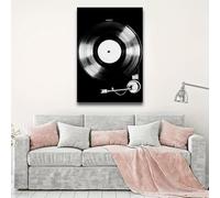 DHFGHFJ Impression sur toile représentant un tourne-disque vinyle - Décoration murale musicale pour le salon - Format vertical esthétique - Grande impression sur toile (60 x 90 cm/sans cadre)