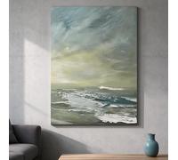 DHFGHFJ Tableau minimaliste et neutre représentant des vagues côtières, imprimé sur toile, paysage marin abstrait vertical, décoration murale (60 x 90 cm/cadre intérieur)