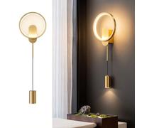 DHGIE Applique murale LED circulaire moderne lampe murale à 3 températures de couleur modulables applique murale longue suspendue minimaliste adaptée pour chevet de chambre salon(Gold)