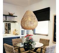 DHGIE Lustre Vintage Tissé Lustre en Bambou Naturel Lustre en Rotin Hauteur Ajustable Base E27 pour Salle À Manger Salon De Thé Chambre À Coucher Salon Café (Ampoule Non Inclus)(A)