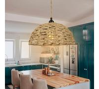 DHGIE Lustre Vintage Tissé Lustre en Bambou Naturel Lustre en Rotin Hauteur Ajustable Base E27 pour Salle À Manger Salon De Thé Chambre À Coucher Salon Café (Ampoule Non Inclus)(C)