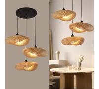 DHGIE Suspension Luminaire Bambou Industriel - Plafonnier en Osier Naturel Vintage avec Culot Noir E27*3 - Abat-Jour en Rotin pour Salle À Manger, Cuisine, Salon