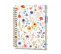 DHGPTS Spiral Journal Notebook, A5 Cute Notebooks for Women Men, College Ruled Hardcover Notebook for Work & Note Taking, 60 Pages Double-Wire Journals for Writing, White Colorful Flowers