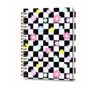 DHGPTS Spiral Journal Notebook, A5 Cute Notebooks for Women Men, College Ruled Hardcover Notebook for Work & Note Taking, 60 Pages Double-Wire Journals for Writing, Cute Plaid Flowers