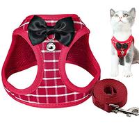 DHGTEP Harnais pour Chien en Tartan, Harnais pour Chien Souple et Ensemble de Laisses avec Joli Nœud Papillon & Cloche pour Chiot Petits Chiens Grands Chats (Color : Red, Size : S)