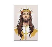DHHMTPIYS Impression sur toile représentant le Christ de la bande dessinée Jésus avec couronne dorée - Affiches murales décoratives pour chambre à coucher - 50 x 75 cm