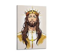 DHHMTPIYS Impression sur toile représentant le Christ de la bande dessinée Jésus avec couronne dorée - Décoration murale moderne pour chambre à coucher - 60 x 90 cm