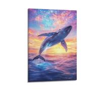 DHHMTPIYS Impression sur toile représentant un animal coloré - Baleine bleue qui saute de mer - Décoration murale moderne pour chambre à coucher - 20 x 30 cm