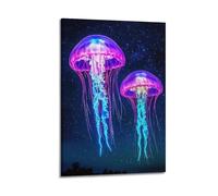 DHHMTPIYS Impression sur toile représentant un animal fluorescent, méduses et décoration murale moderne pour chambre à coucher (30 x 45 cm)