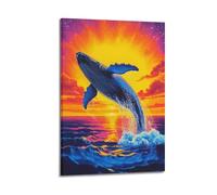 DHHMTPIYS Impression sur toile représentant une baleine bleue qui saute de mer - Décoration murale moderne pour chambre à coucher - 50 x 75 cm