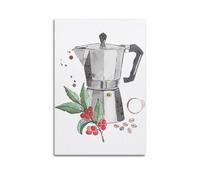 DHHMTPIYS Impressions sur toile de peintures à l'aquarelle cafetière et baies - Décoration murale moderne pour chambre à coucher - 50 x 75 cm