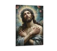 DHHMTPIYS Peinture à l'huile du Christ avec couronne d'épines et fleurs saintes lumière décorative sur toile - Affiches murales et décoration murale moderne pour chambre à coucher familiale - 40 x 60