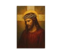 DHHMTPIYS Peinture à l'huile du Christ Jésus avec couronne d'épines sur fond de croix - Décoration murale moderne pour chambre à coucher familiale - 40 x 60 cm