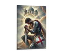 DHHMTPIYS Peinture à l'huile religieuse fantaisie en train de prier guerrier sacré - Affiches murales sur toile - Décoration murale moderne pour chambre à coucher - 30 x 45 cm