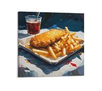 DHHMTPIYS Poster décoratif sur toile « Fish And Chips » avec boisson - Décoration murale moderne pour chambre à coucher - 30 x 30 cm