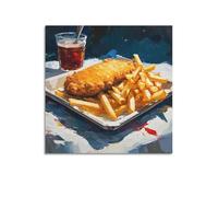 DHHMTPIYS Poster décoratif sur toile « Fish And Chips » avec boisson - Décoration murale moderne pour chambre à coucher - 30 x 30 cm