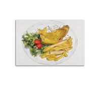 DHHMTPIYS Poster décoratif sur toile « Fish And Chips » avec des verts - Décoration murale moderne pour chambre à coucher familiale - 60 x 90 cm