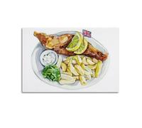 DHHMTPIYS Poster décoratif sur toile « Fish and Chips » avec drapeau et trempettes - Décoration murale moderne pour chambre à coucher - 50 x 75 cm