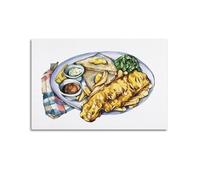 DHHMTPIYS Poster décoratif sur toile « Fish And Chips » avec légumes verts et trempettes - Décoration murale moderne pour chambre à coucher - 20 x 30 cm