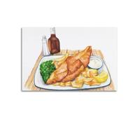 DHHMTPIYS Poster décoratif sur toile « Fish And Chips » avec pois et citron - Décoration murale moderne pour chambre à coucher - 40 x 60 cm