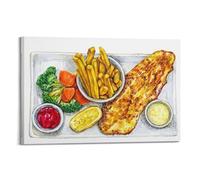 DHHMTPIYS Poster décoratif sur toile « Fish And Chips, légumes et sauces » - Décoration murale moderne pour chambre à coucher - 40 x 60 cm