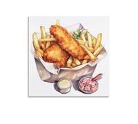 DHHMTPIYS Poster décoratif sur toile « Fish And Chips » sur papier avec salade de chou - Décoration murale moderne pour chambre à coucher familiale - 60 x 60 cm