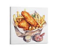 DHHMTPIYS Poster décoratif sur toile « Fish And Chips » sur papier avec salade de chou - Décoration murale moderne pour chambre à coucher familiale - 60 x 60 cm