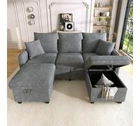 DHHU 188cm Canape en Chenille, Canape d'angle Modulable en Forme de U, Canapé Convertible 3 Places avec Pouf de Rangement et 2 Tiroirs, Coussins Confort, pour Salon, APT et Bureau, Gris foncé-F