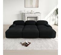 DHHU 298 cm Canapé d'angle Convertible, canapé compressé, 3 Places pour Salon,Moderne avec Pouf, canapé modulaire en Velours côtelé en Forme de L, Assise Extra Profonde, Aucun Assemblage requis