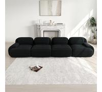 DHHU 388 cm Canapé d'angle Convertible, canapé compressé, 4 Places pour Salon,Moderne avec Pouf, canapé modulaire en Velours côtelé en Forme de L, Assise Extra Profonde, Aucun Assemblage requis