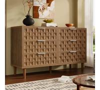 DHHU Buffet chêne Motif Gaufre Chocolat 120x37x77 cm, Commode 6 tiroirs, poignées métal, glissières fluides, Anti-basculement, Style Mid-Century, Meuble de Rangement pour Salon, Chambre, entrée