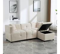 DHHU Canapé d’Angle en L 4 Places avec Pouf et Coffre de Rangement,Canapé en Chenille avec 2 Coussins, Poches latérales et Porte-gobelets