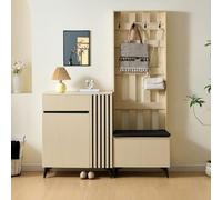 DHHU Ensemble Meuble entrée 2 pièces, Armoire avec Banc et patères + Buffet Chaussures, Bois Clair MDF, 4 Crochets, tiroir, étagères réglables, Design scandinave, entrée, Salon, Chambre