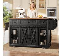 DHHU Îlot Central de Cuisine Mobile avec Prise/USB, Desserte de Cuisine à roulettes avec Plan de Travail Cuisine et 3 Tiroir, Meuble de Cuisine pour Salle à Manger ou Cuisine Extérieure (Noir-9S)
