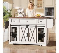 DHHU Îlot Central de Cuisine Mobile avec Prise/USB, Desserte de Cuisine à roulettes avec Plan de Travail Cuisine et 3 Tiroir, Meuble de Cuisine pour Salle à Manger ou Cuisine Extérieure (Blanc-9W)