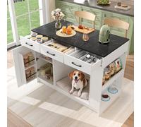 DHHU Îlot de Cuisine avec 3 tiroirs et Espace pour Animaux,Porte-épices, étagères réglables, Rangement Ouvert et Plateau 120 x 60 x 90 cm