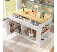 DHHU Îlot de Cuisine avec 3 tiroirs et Espace pour Animaux,Porte-épices, étagères réglables, Rangement Ouvert et Plateau 120 x 60 x 90 cm