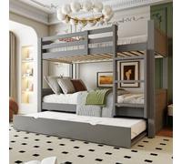 DHHU Lit superposé en Bois 90x200 cm 3 en 1 Convertible avec lit gigogne, barrière sécurité, échelle, sommier Lattes, Design scandinave, Chambre Enfant ado invité