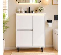 DHHU Meuble Lave-Mains 61x46.5x87 cm avec Vasque en Céramique, Meuble de Salle de Bain avec 2 Tiroirs et Soft-Close, Blanc-Q