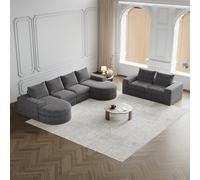 DHHU Modular Chenille Sofa,3-Seat L-Shaped Curved Sofa with No Assembly Required,2-Piece Foam Compression for Living Room