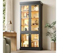 DHHU Vitrine en Verre LED avec Éclairage d'Ambiance, Meuble d'Exposition Haut avec Sécurité Anti-basculement, Rangements Modulables, Noir