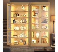 DHHU Vitrine en Verre LED avec Éclairage d'Ambiance, Meuble d'Exposition Haut avec Sécurité Anti-basculement, Rangements Modulables, Pack de 2 Natural