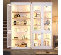 DHHU Vitrine en Verre LED avec Éclairage d'Ambiance, Meuble d'Exposition Haut avec Sécurité Anti-basculement, Rangements Modulables, Pack de 2 Blanc