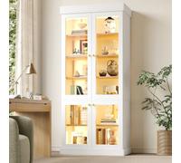 DHHU Vitrine en Verre LED avec Éclairage d'Ambiance, Meuble d'Exposition Haut avec Sécurité Anti-basculement, Rangements Modulables, Blanc