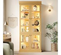 DHHU Vitrine en Verre LED avec Éclairage d'Ambiance, Meuble d'Exposition Haut avec Sécurité Anti-basculement, Rangements Modulables, Natural
