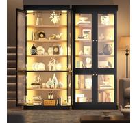 DHHU Vitrine en Verre LED avec Éclairage d'Ambiance, Meuble d'Exposition Haut avec Sécurité Anti-basculement, Rangements Modulables, Pack de 2 Noir