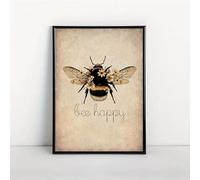 DHHXY Abeille Vintage Heureuse - Impression sur Toile - Affiche Nature « Soyez Bienveillant et Soyez Vous-même » - Décoration Murale - Abeille Rétro avec Affiches Florales (40x60cm/Montage Galerie)