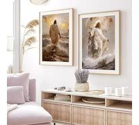 DHHXY Affiche chrétienne moderne sur toile représentant Jésus, symbole de lumière divine, cadeau chrétien pour la maison ou le salon (50 x 70 cm x 2 pièces/Toile tendue sur châssis)
