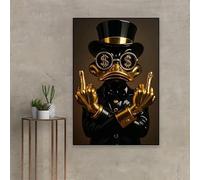 DHHXY Affiche pop art moderne dorée de Donald Duck, impression sur toile, peinture pop art de canard, décoration murale pour bureau, argent et succès (60x80cm/montage galerie)
