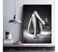 DHHXY Affiches et impressions de femme, peintures sur toile en verre de vin, noir et blanc, figure de fille sexy, art mural pour chambre à coucher, décoration d'intérieur, 70 x 100 cm, sans cadre
